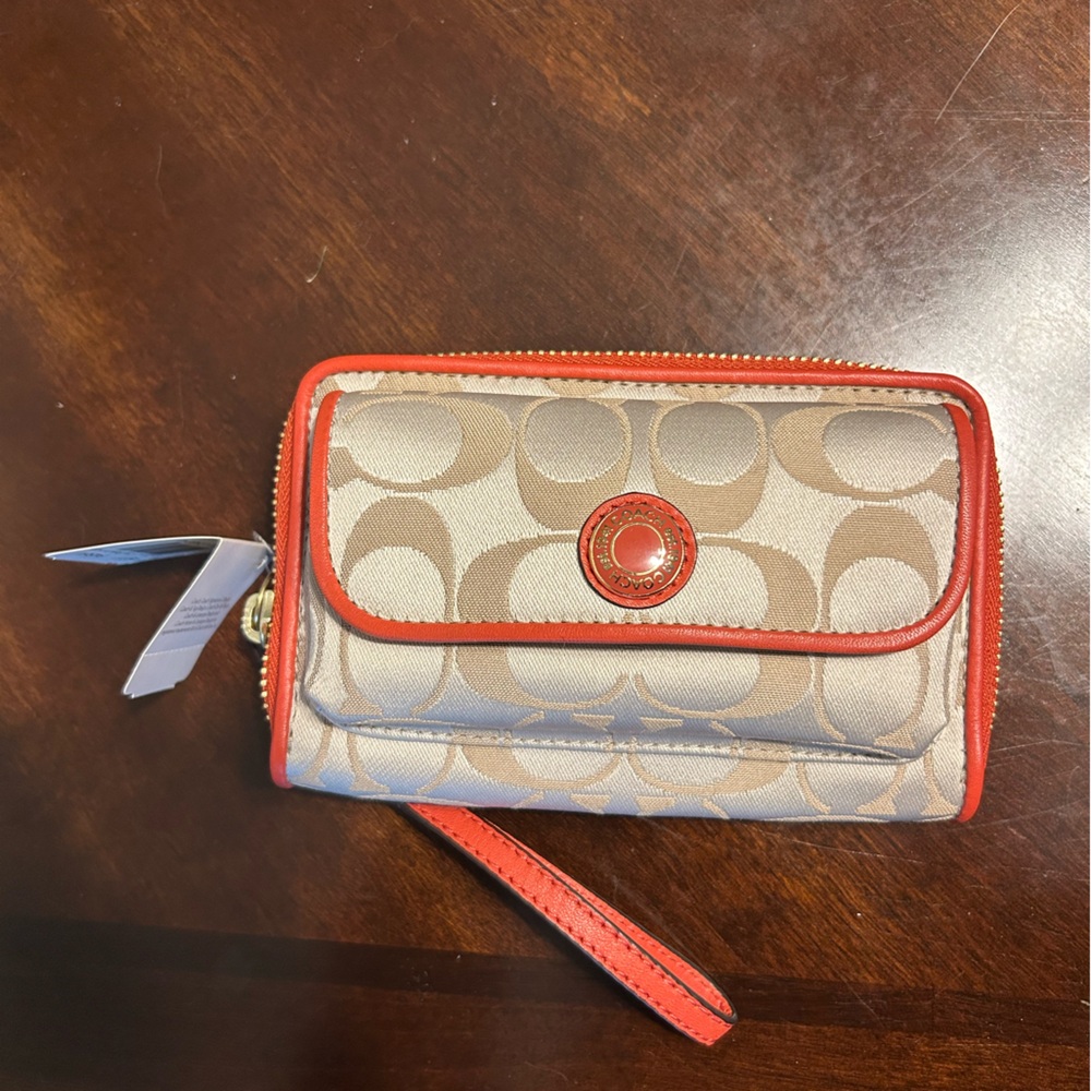 Coach Cream and Red Wristlet Wallet